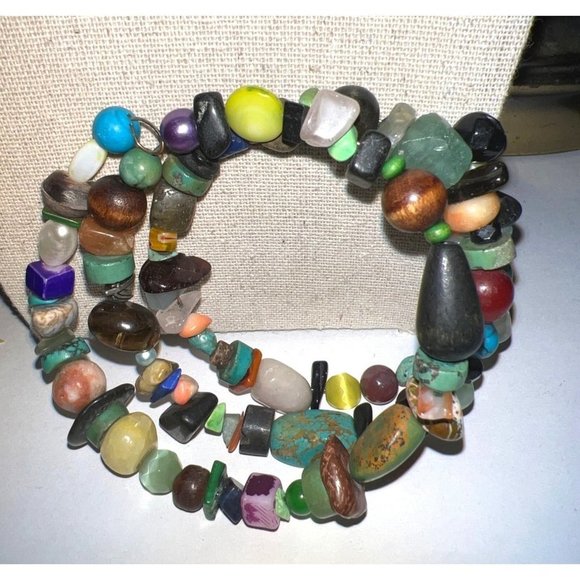 Multi-Gemstone Wire Bead And Chip Wrap Bracelet -- 23" - Picture 8 of 9